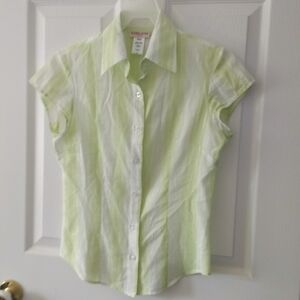 Green and White Striped Button-Up Blouse